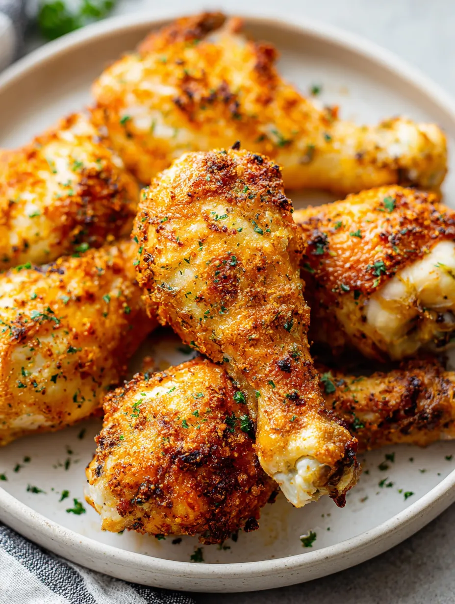 A plate of extra crispy air drumsticks.