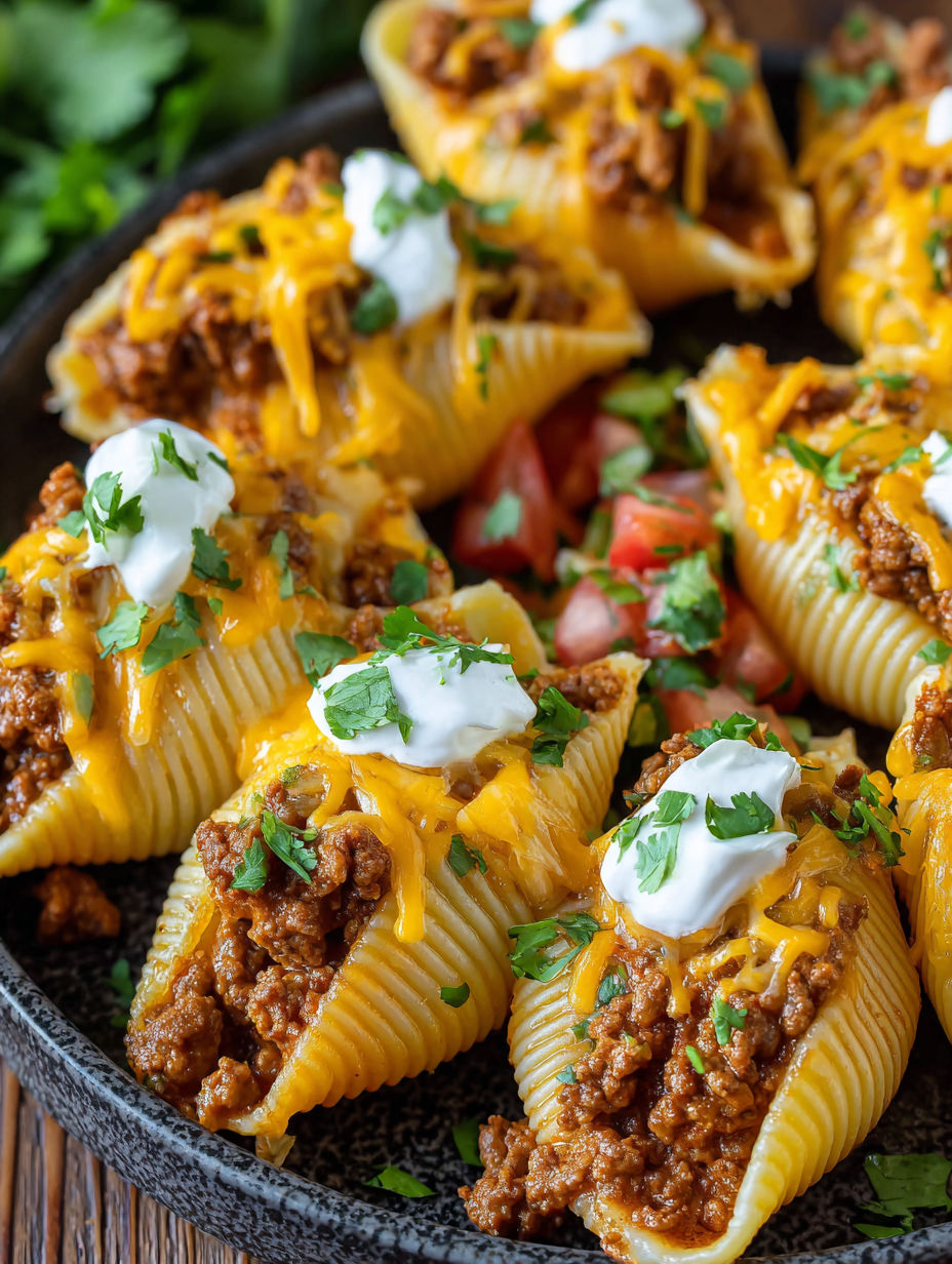 A delicious meal of chicken and cheese stuffed shells.