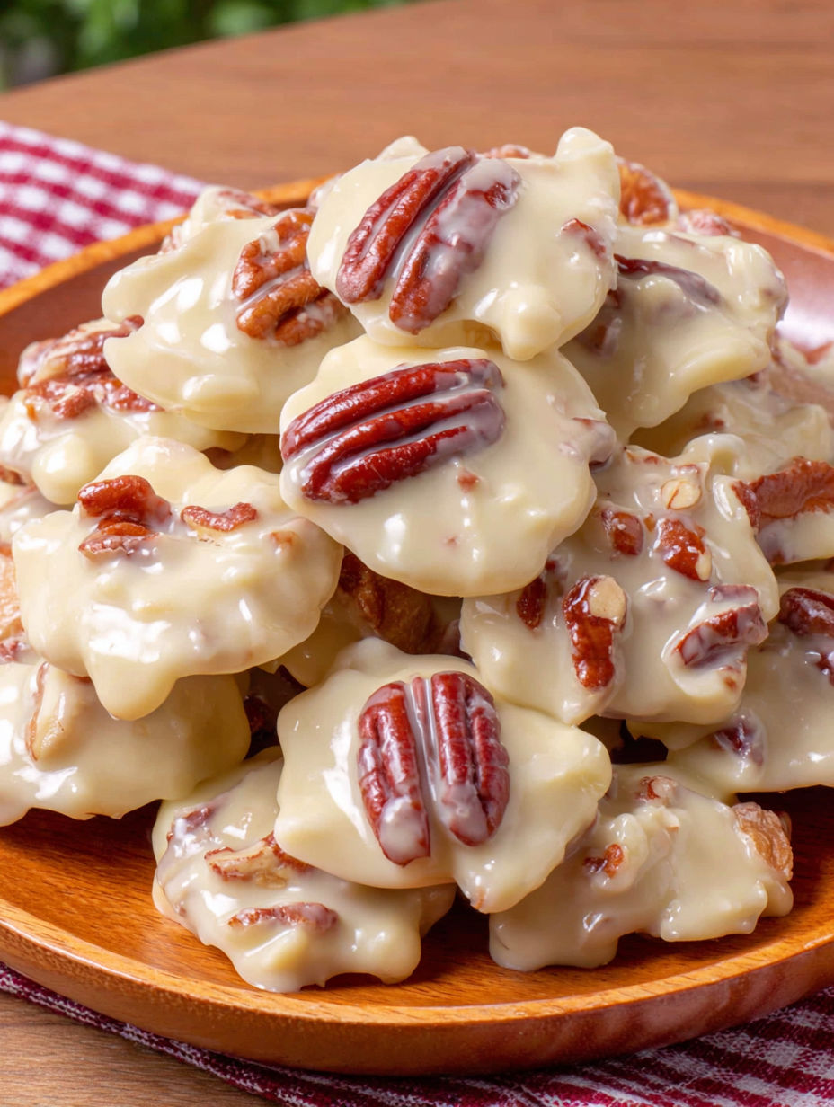 A stack of pecan candies on a plate.