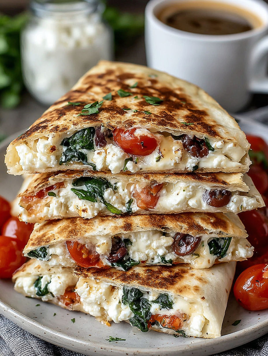 A stack of spinach feta quesadillas.