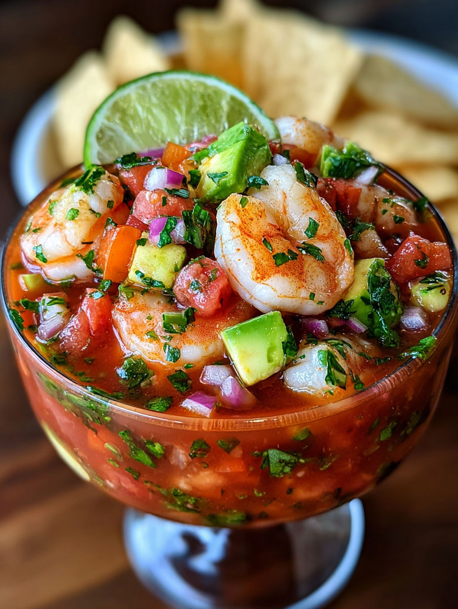 A bowl of shrimp and vegetables.