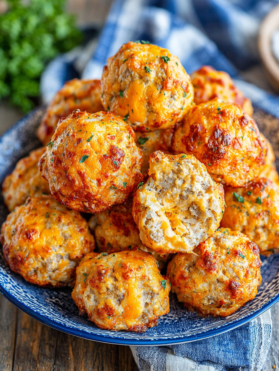 A plate of Cheddar Bay Sausage Balls.
