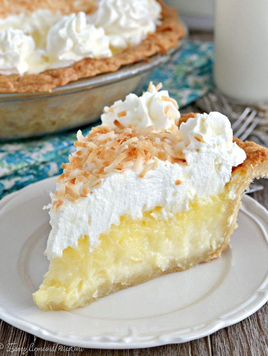 A slice of coconut cream pie.