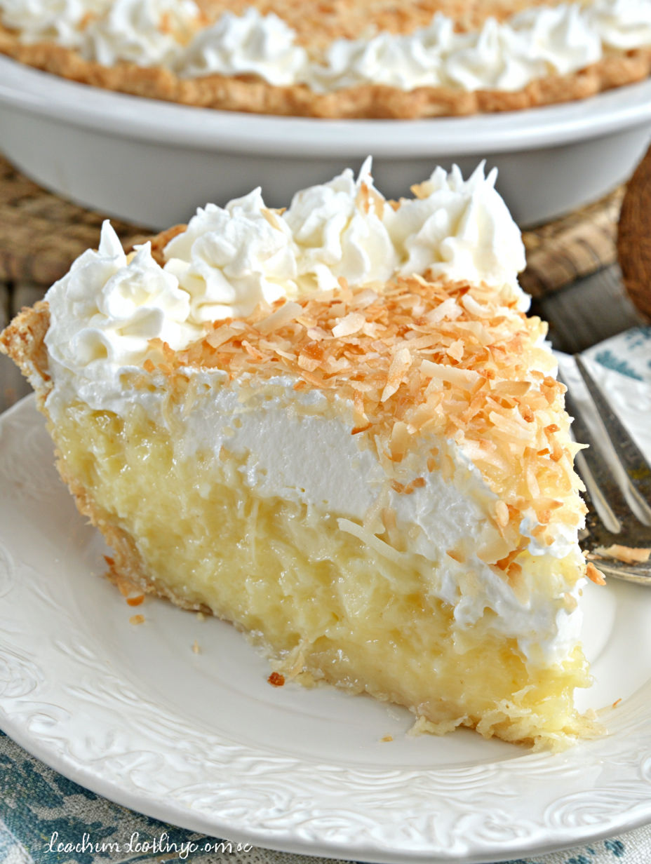 A slice of Grandma's Homemade Coconut Cream Pie.