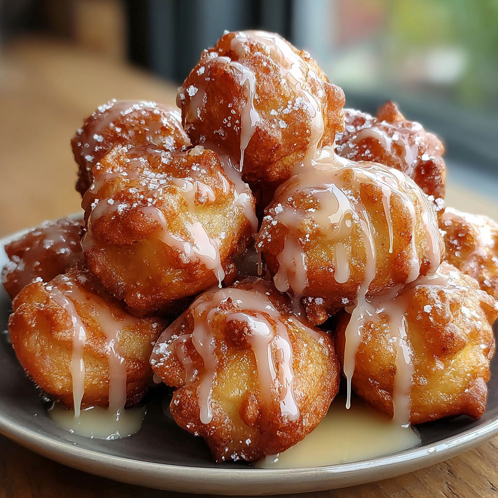 A plate of cinnamon glazed apple fritters.