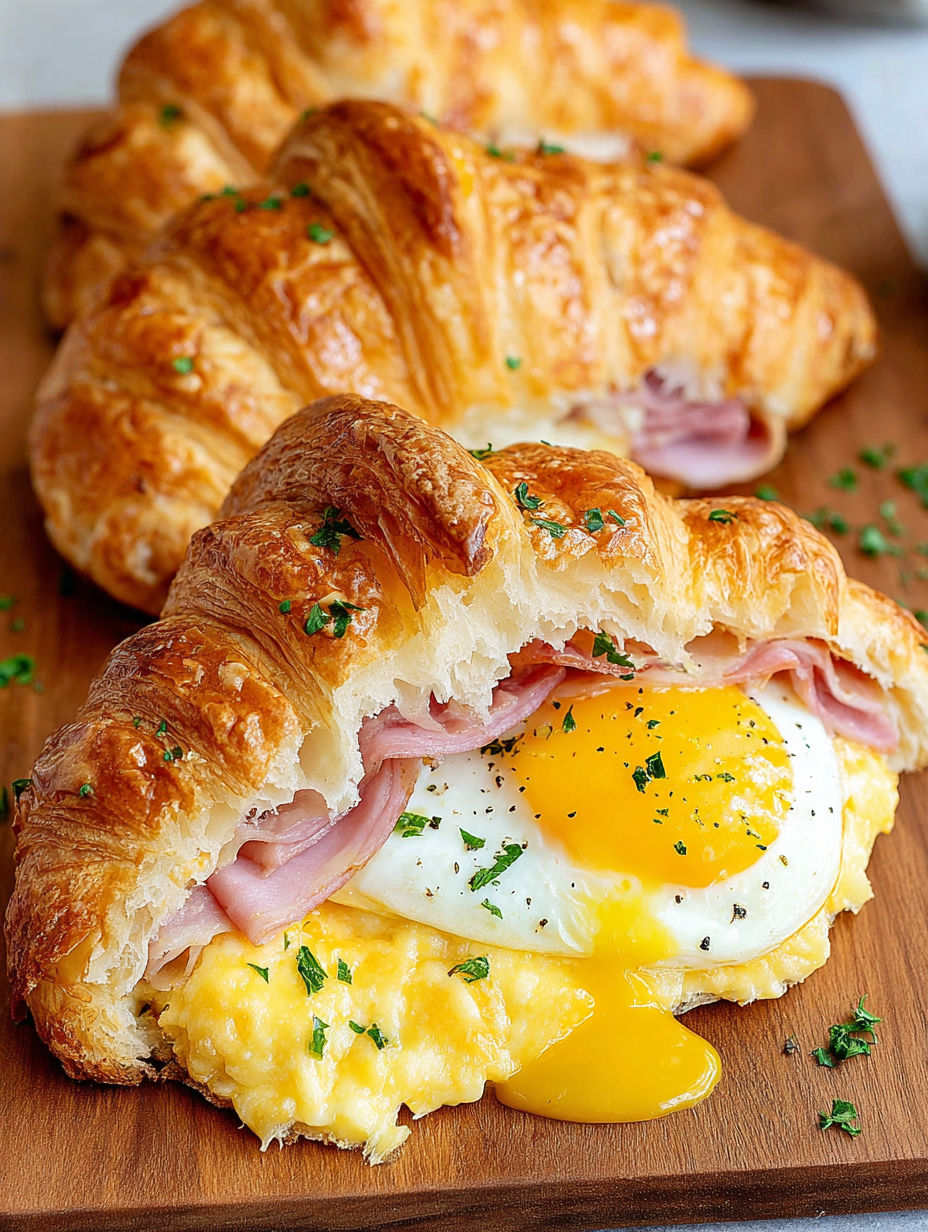 A croissant with a fried egg in the middle.