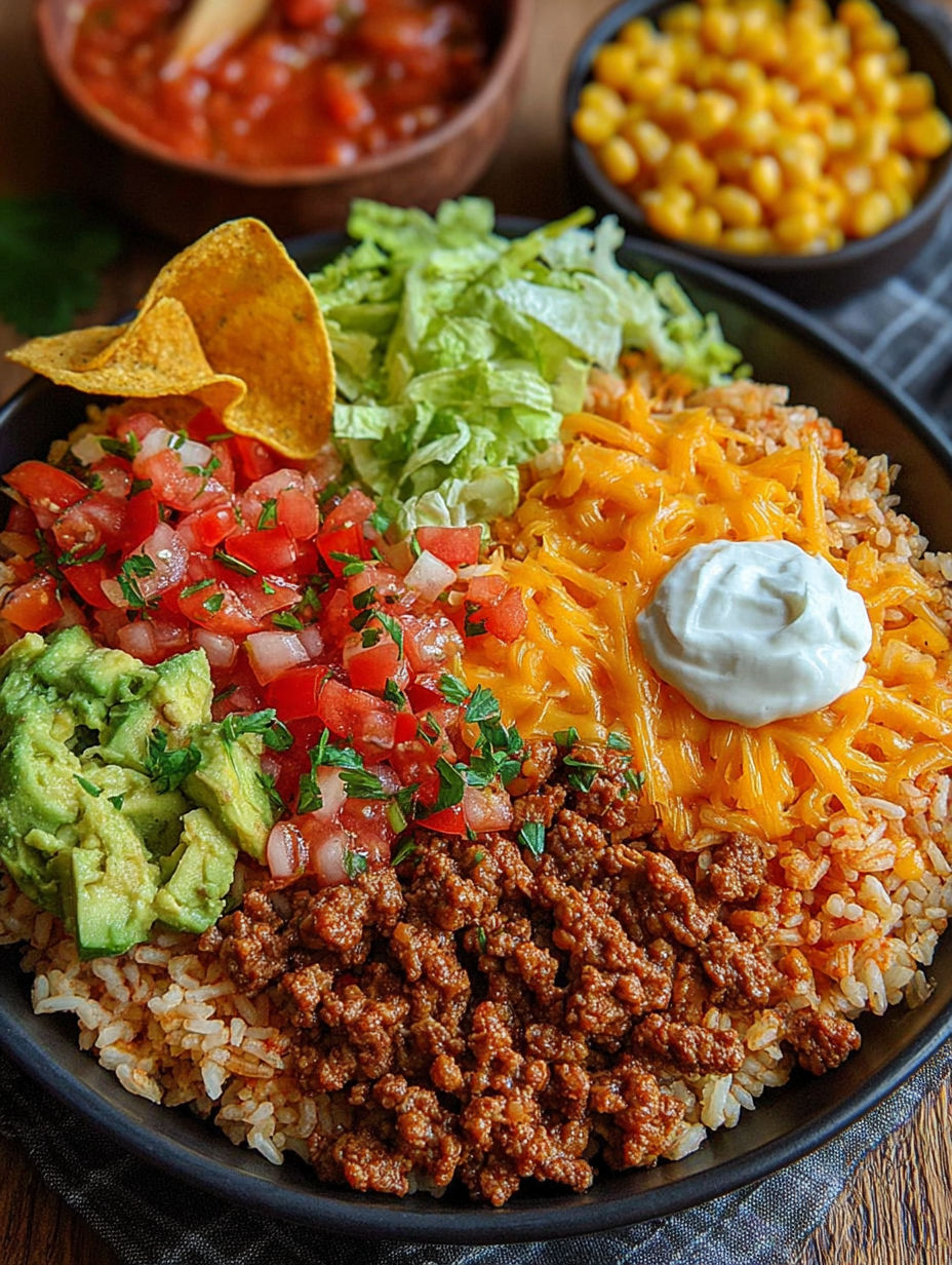A bowl of food with a variety of ingredients.