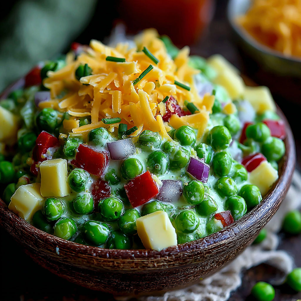 A bowl of delicious Irish pea salad.