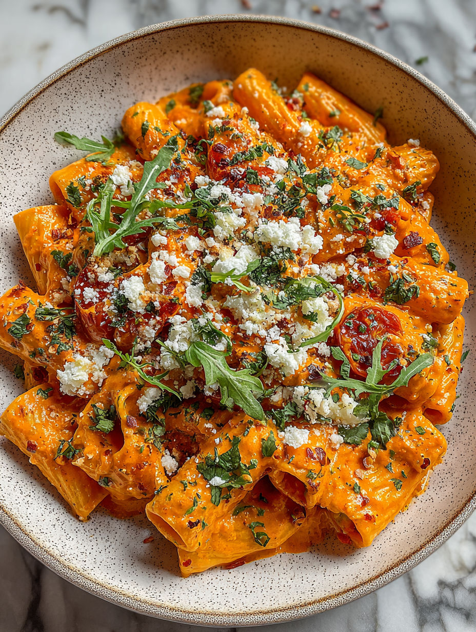 A plate of pasta with tomatoes and garlic.