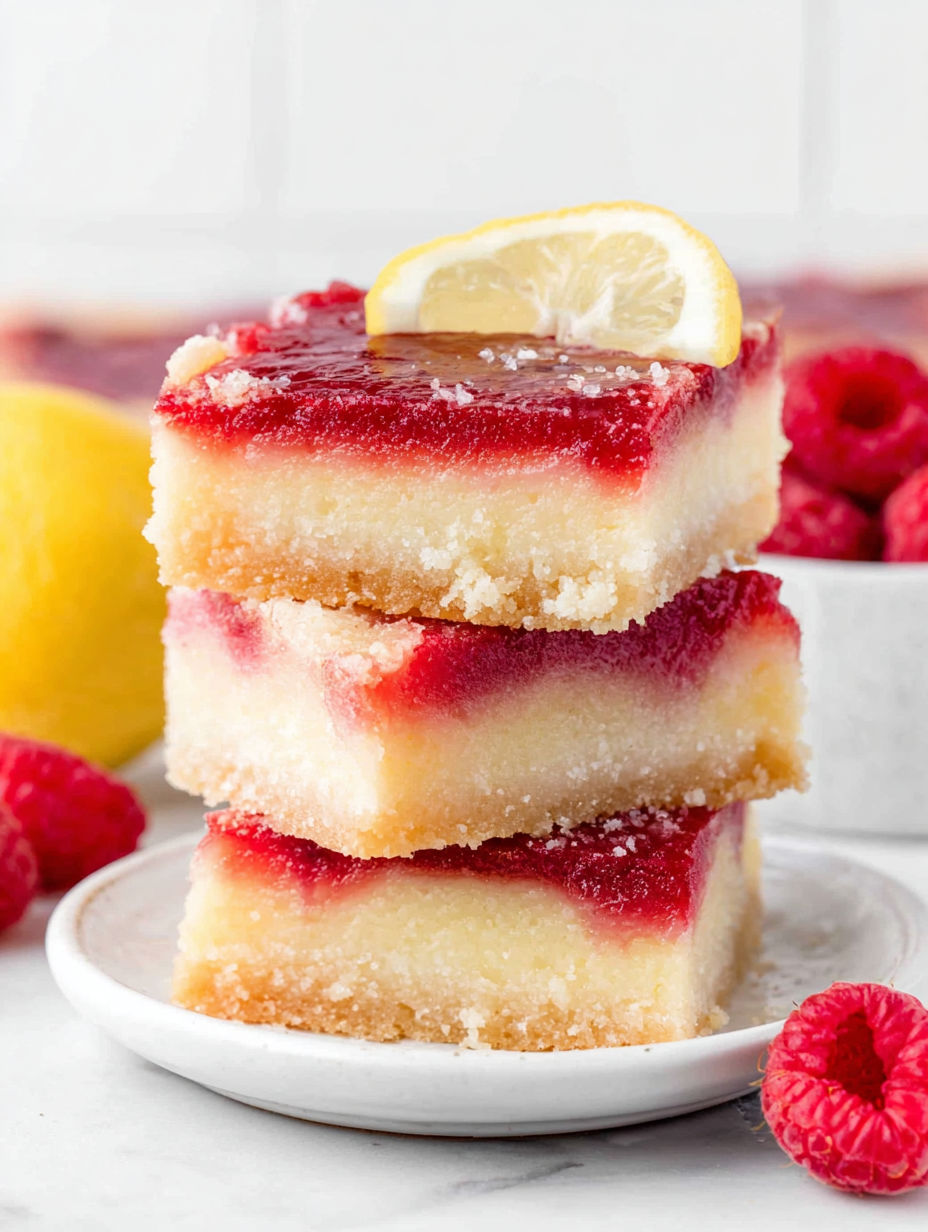 A stack of dessert squares with lemon wedges on top.