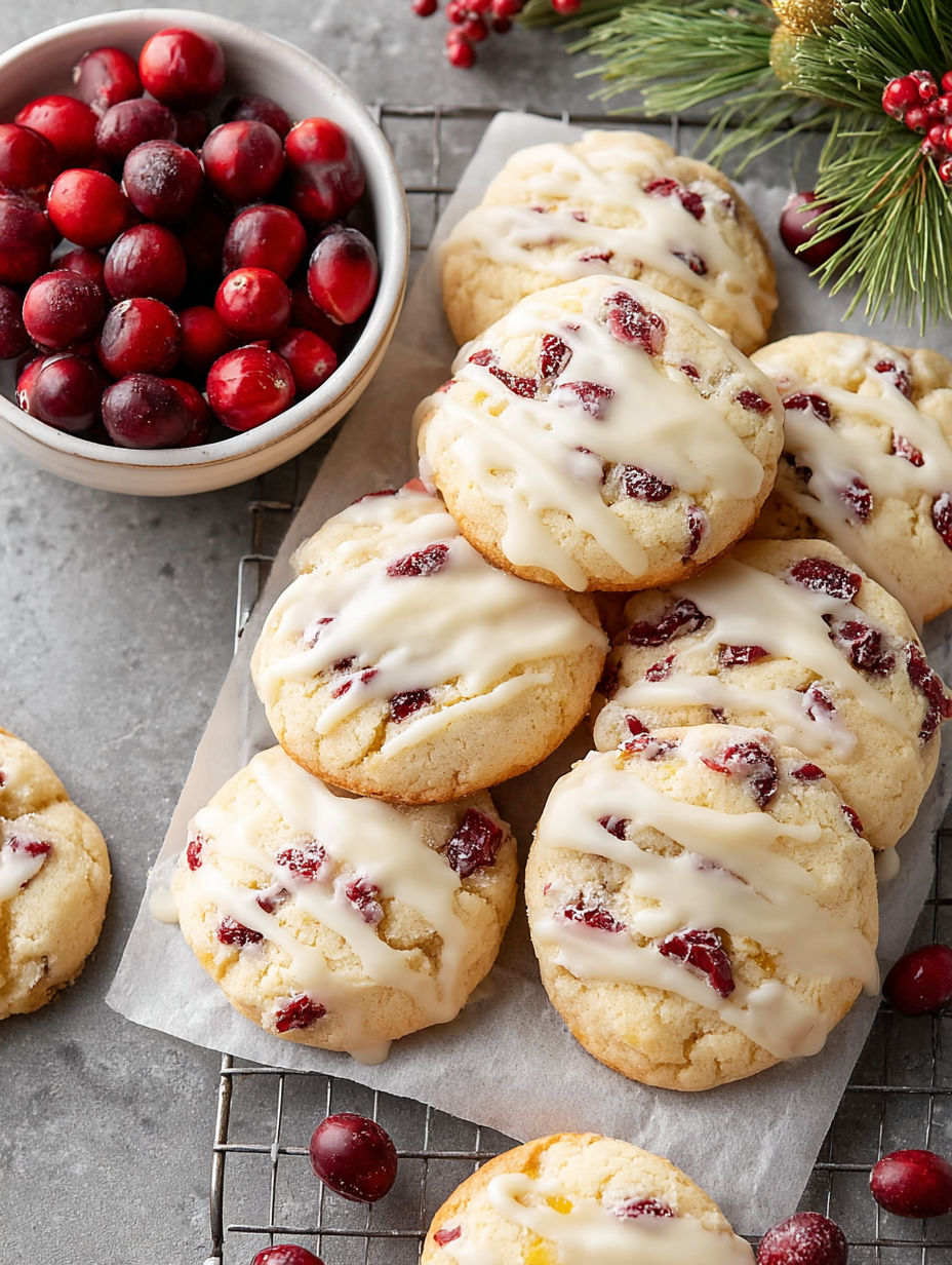 A bowl of cranberries and cookies.