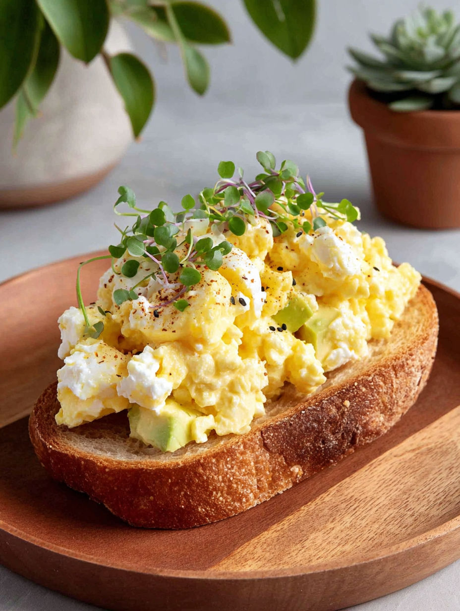 A sandwich with egg salad and cottage cheese on a brown plate.