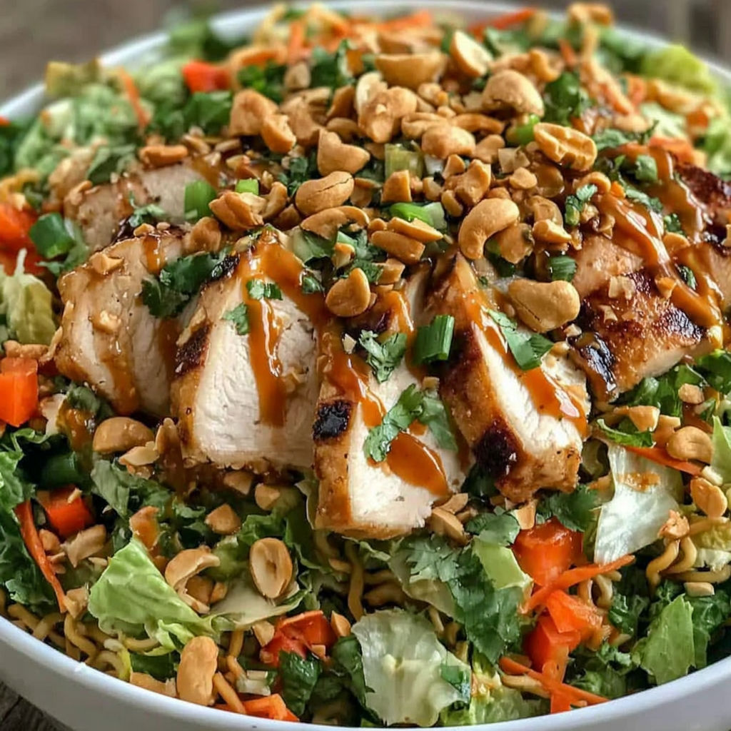 A bowl of chicken cashew crunch salad.