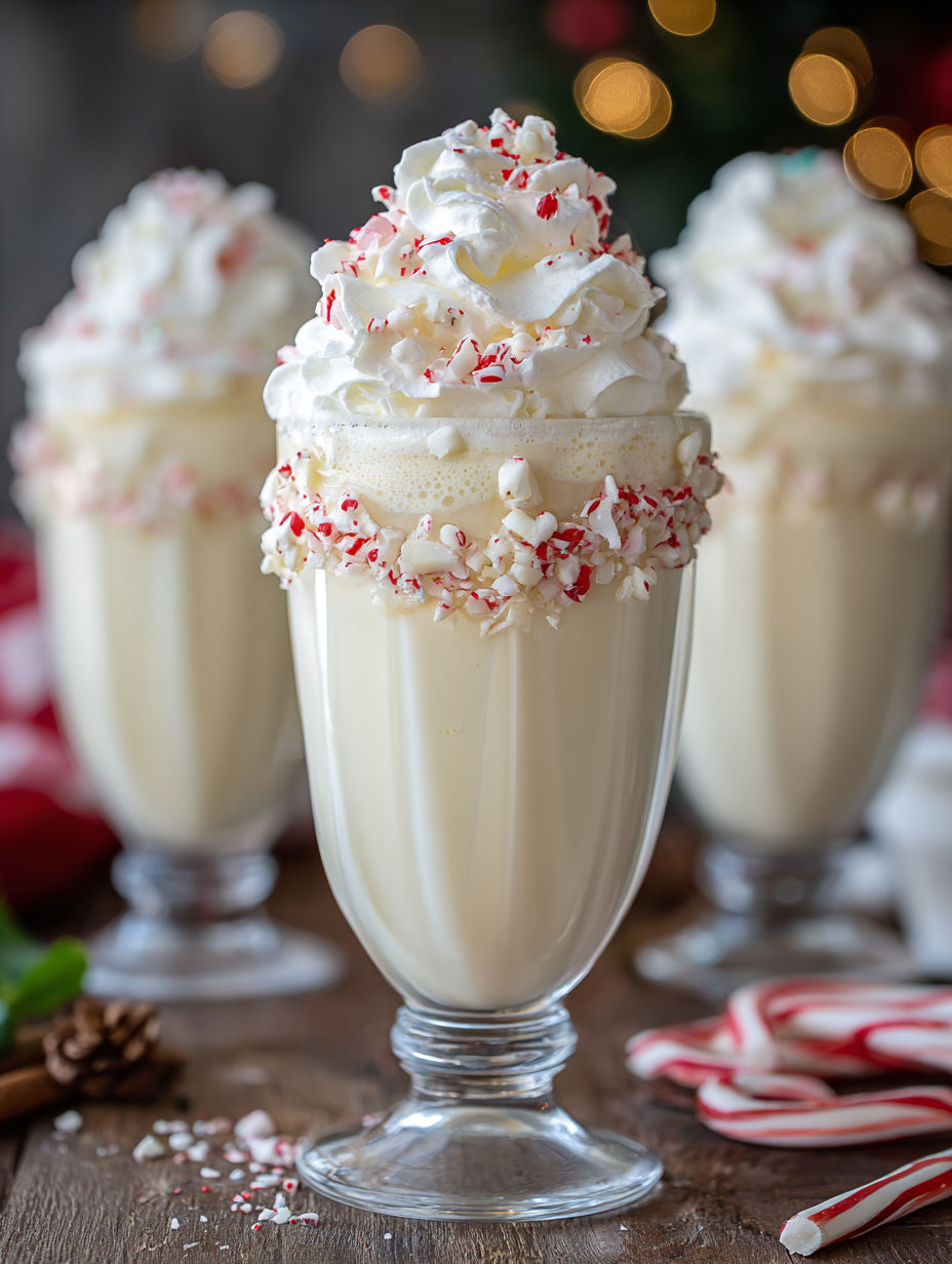 A glass of white cream with red and green sprinkles.