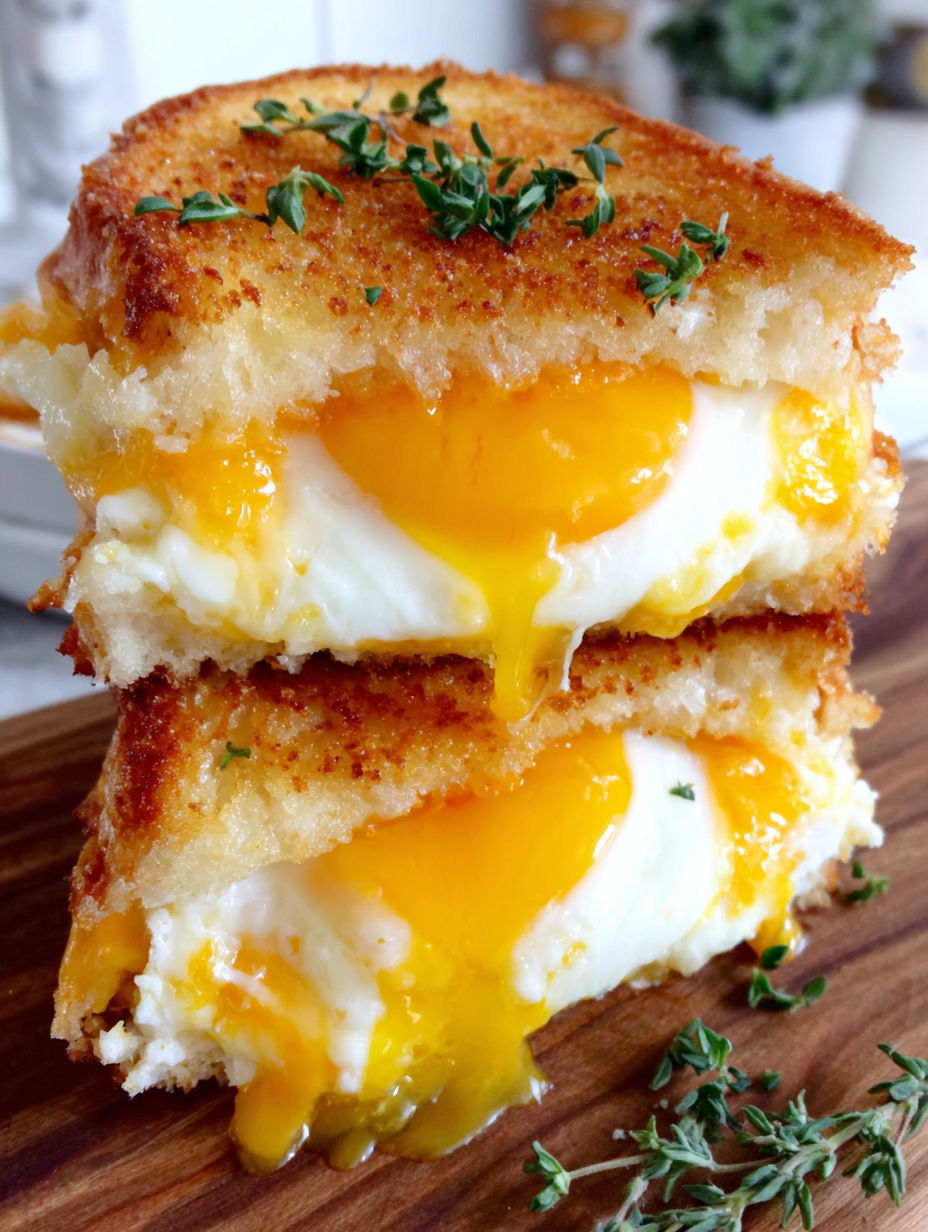 A grilled cheese sandwich with a fried egg on top.
