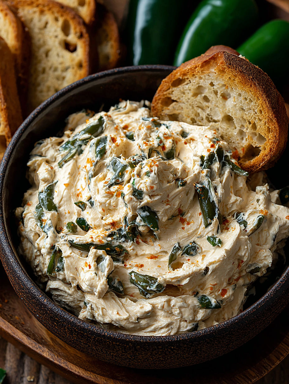 A bowl of roasted jalapeño cowboy cream cheese.