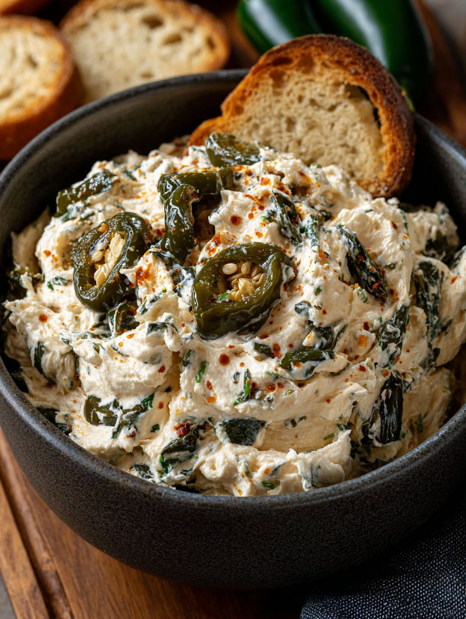 A bowl of roasted jalapeño cowboy cream cheese.