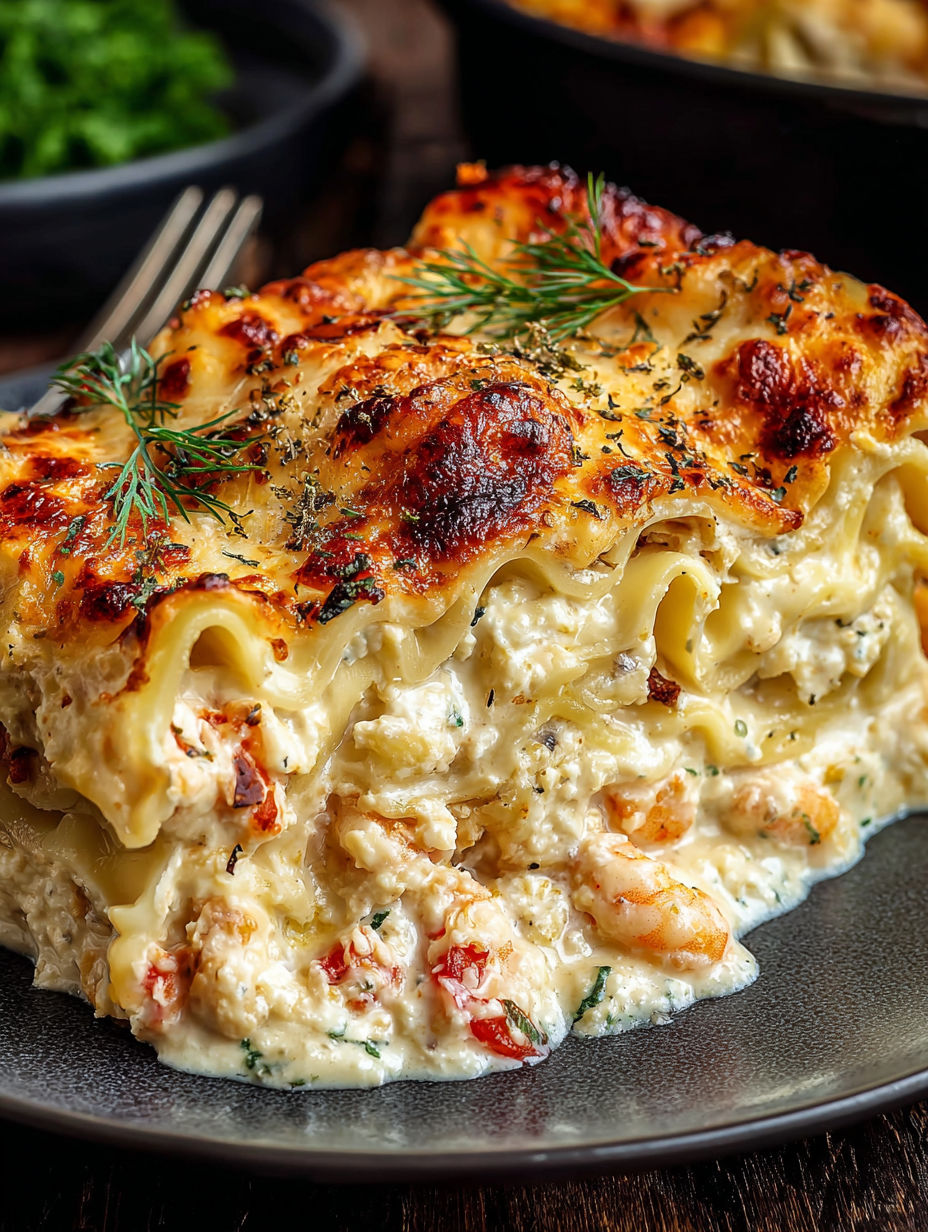 A delicious looking casserole with a fork on the side.