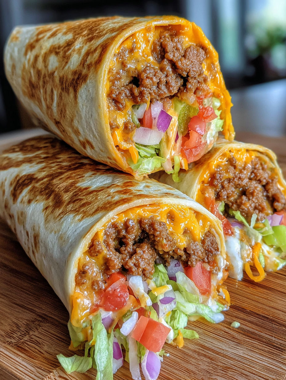 A beefy nacho cheese wrap on a table.