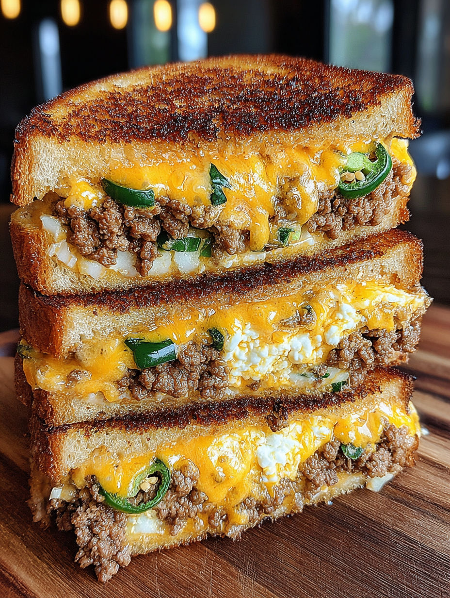 A stack of three grilled cheese sandwiches.