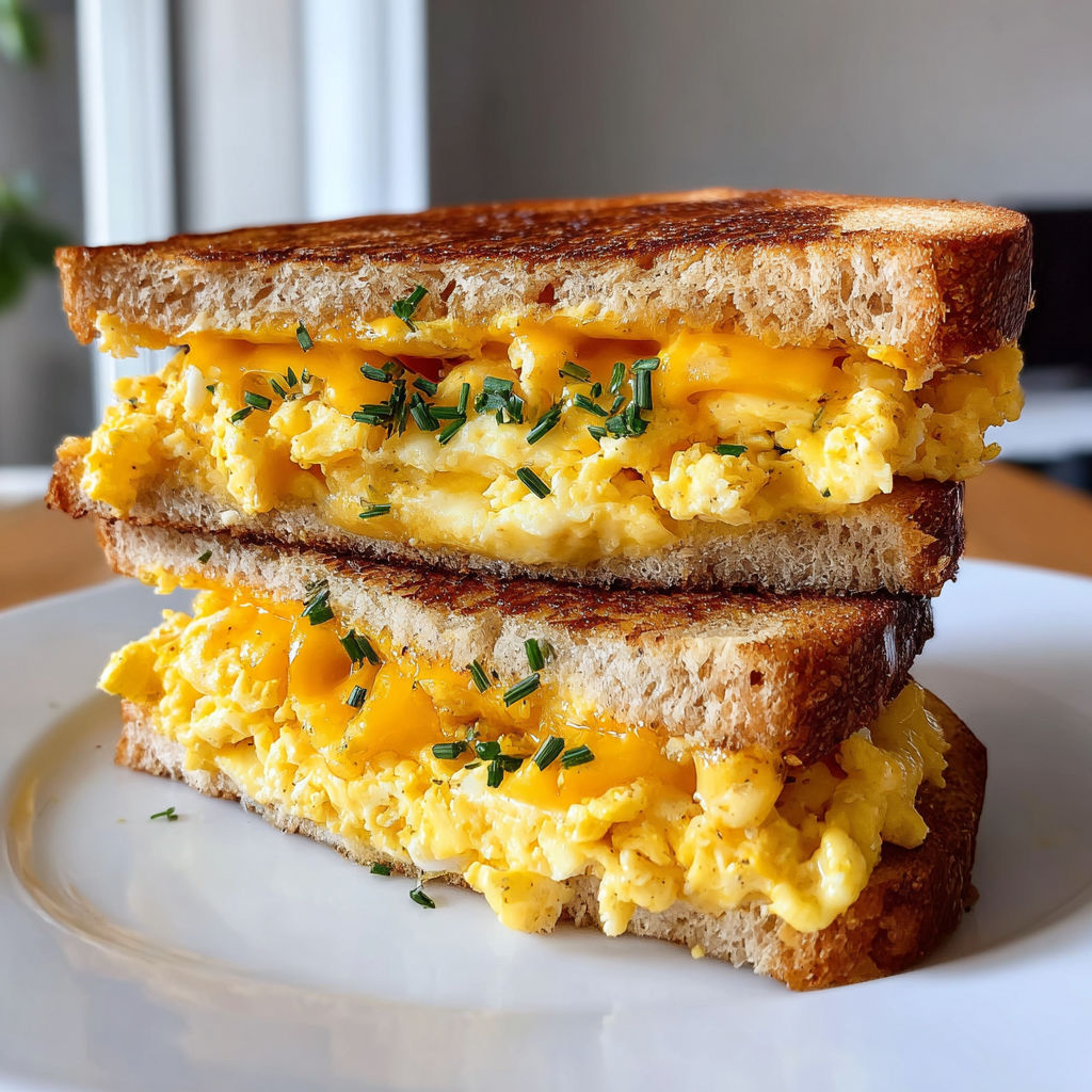 A grilled cheese sandwich with eggs.