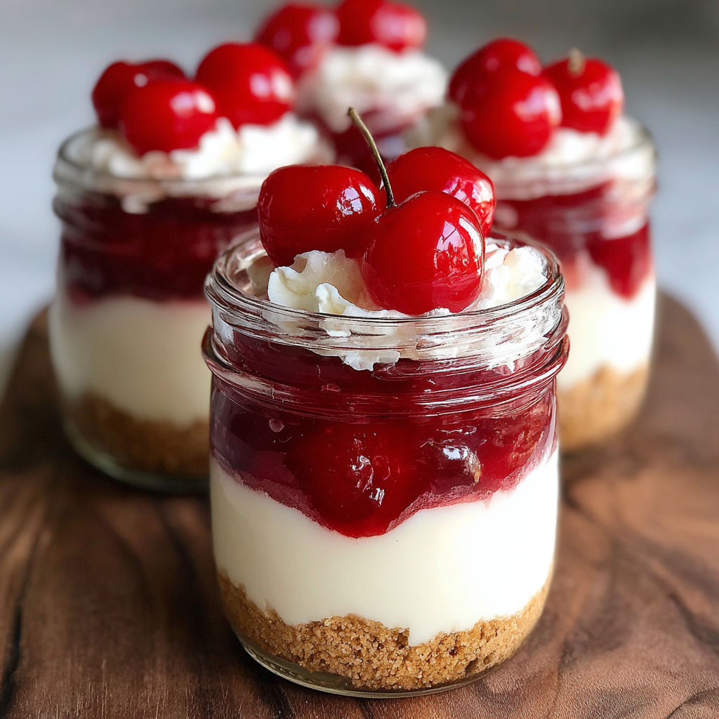 A jar of cherry cheesecake.