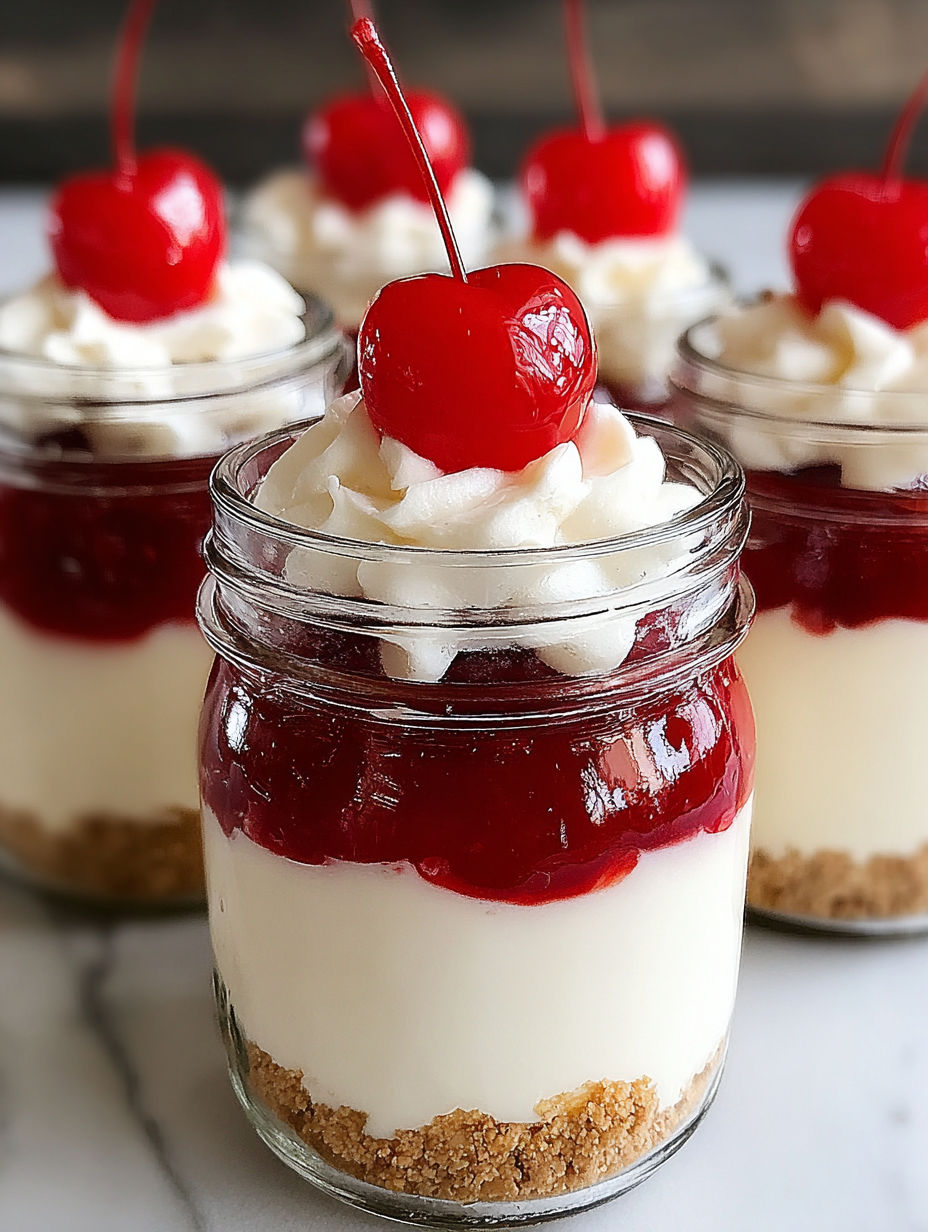 Cherry dessert in a jar.