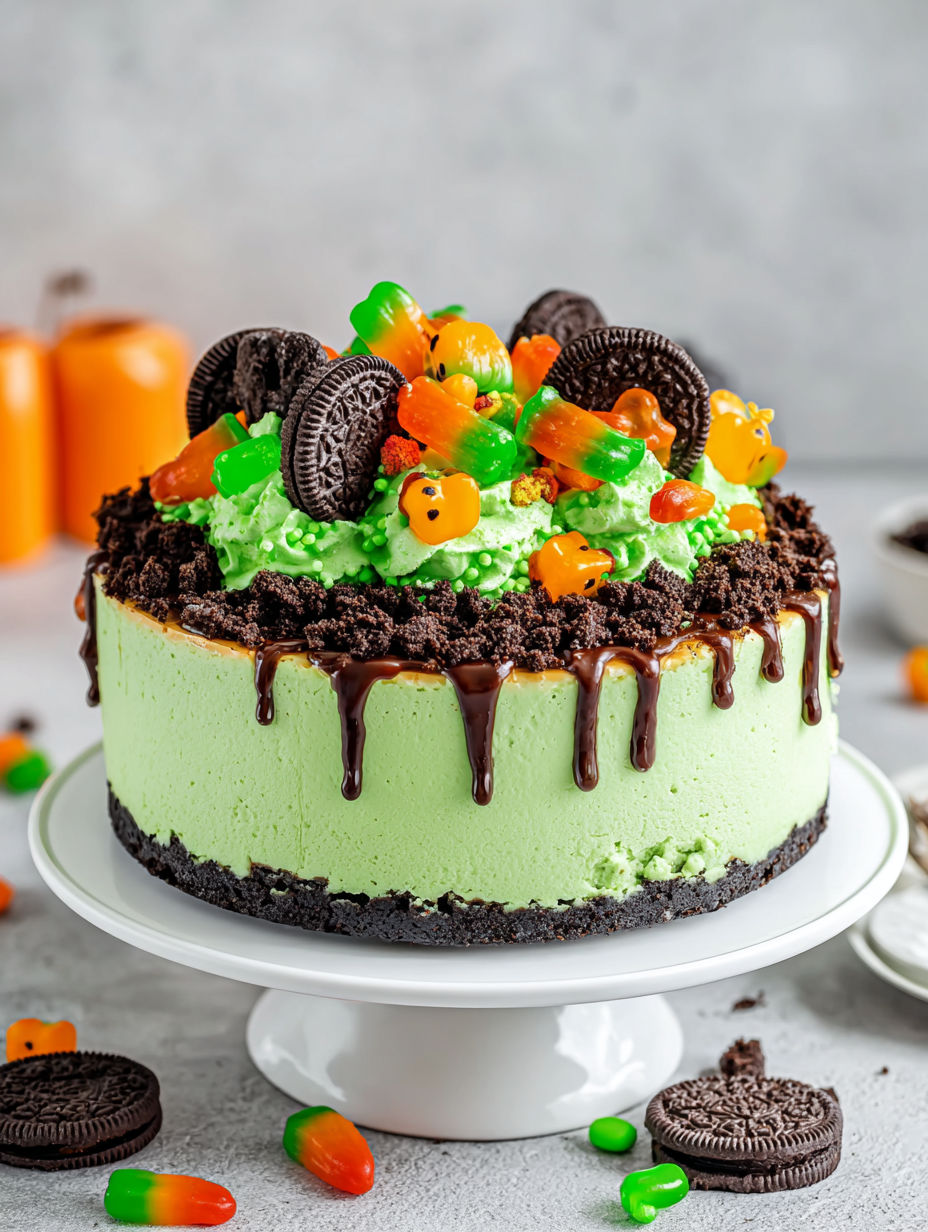 A cake with chocolate and caramel frosting.