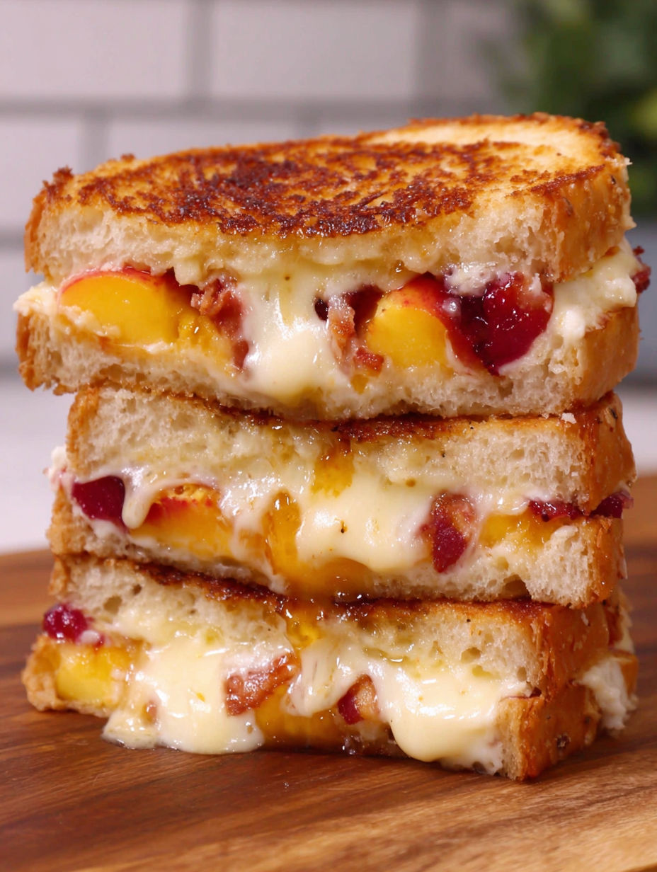 A stack of three honey peach white cheddar sandwiches.