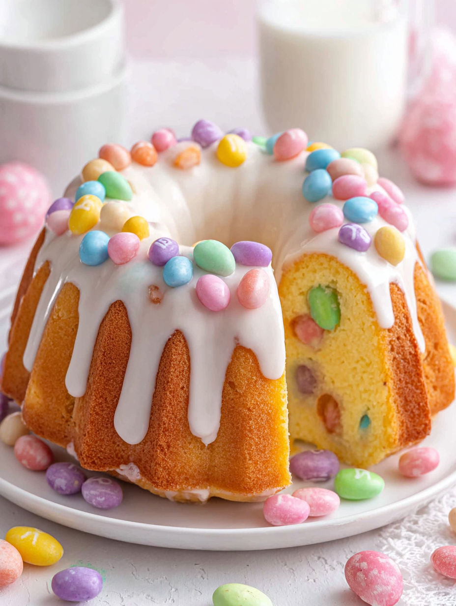 A cake with white frosting and colorful sprinkles.