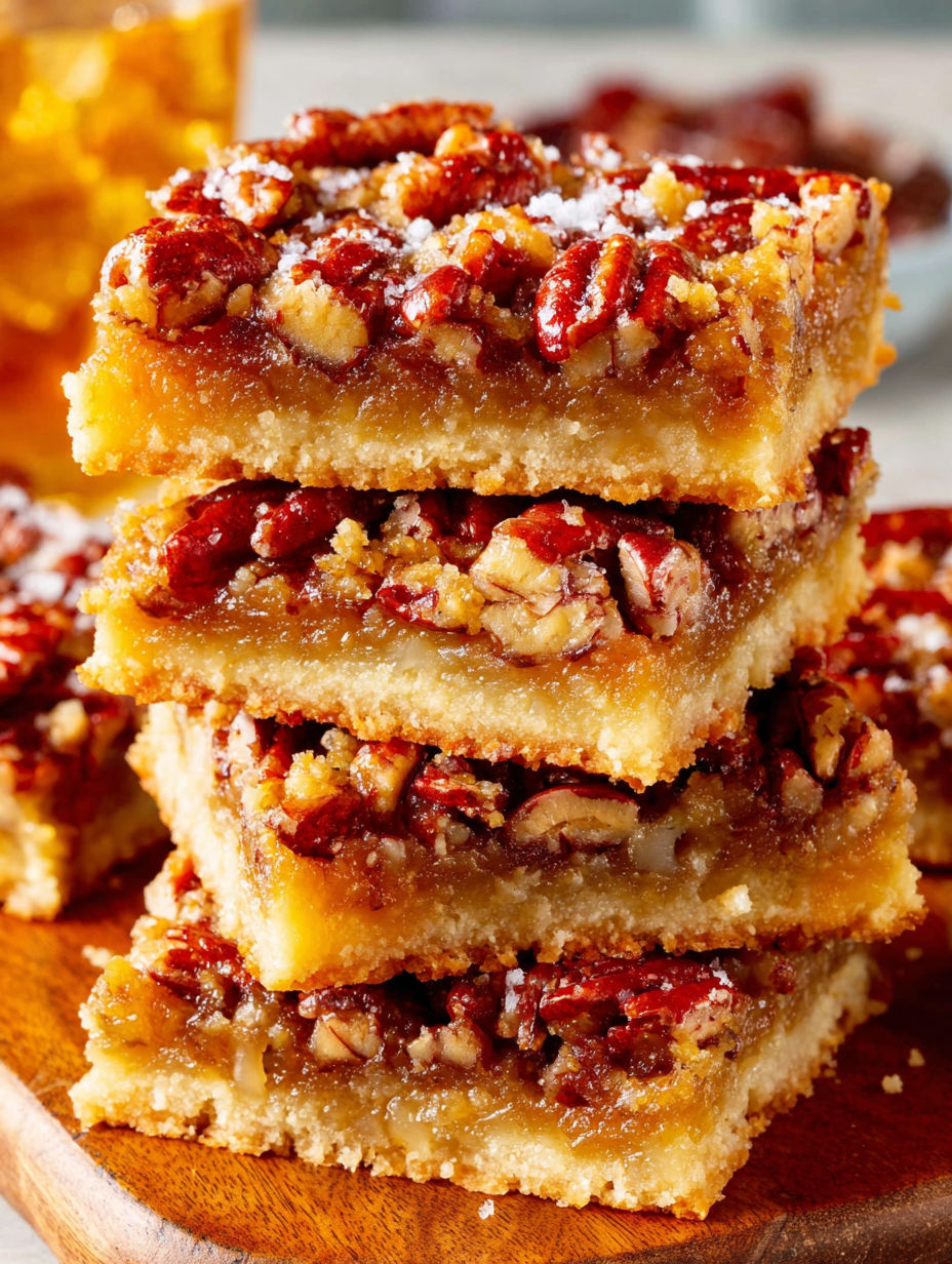 A stack of pecan pie bars.