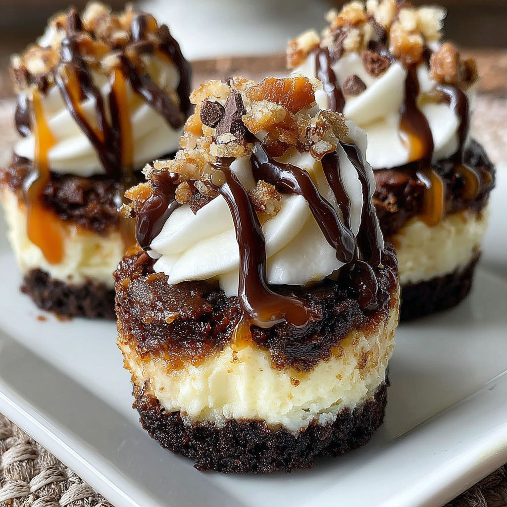 Two loaded brownie cheesecake cups.