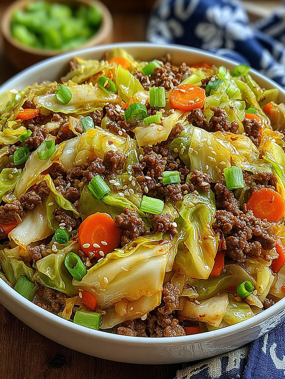 A bowl of Chinese beef cabbage stir fry.