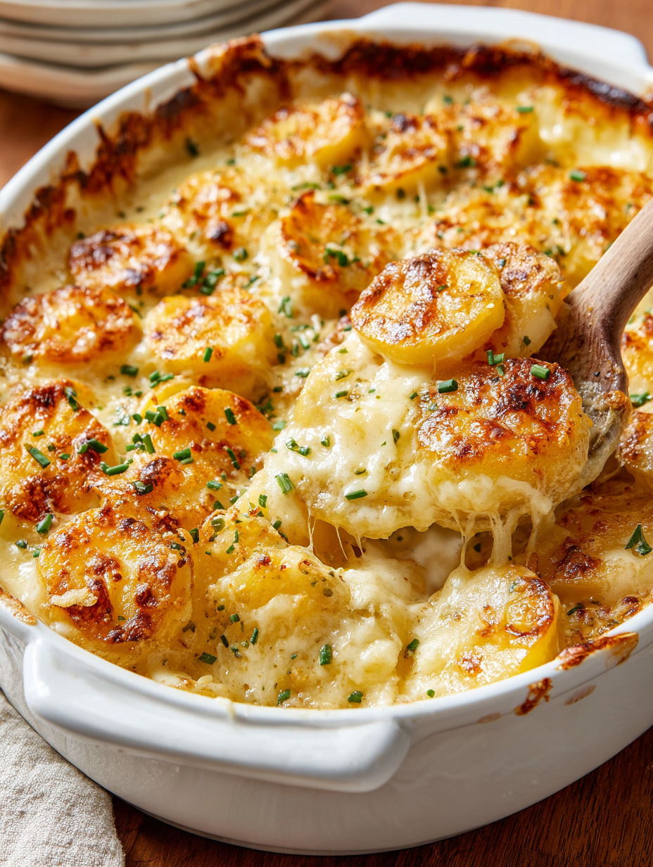 A white bowl filled with a cheesy dish.