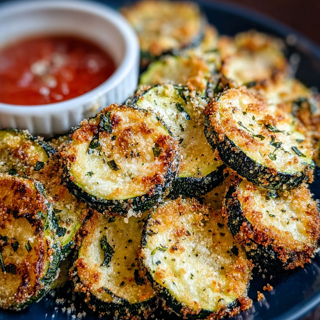 A plate of air fryer zucchini parmesan.