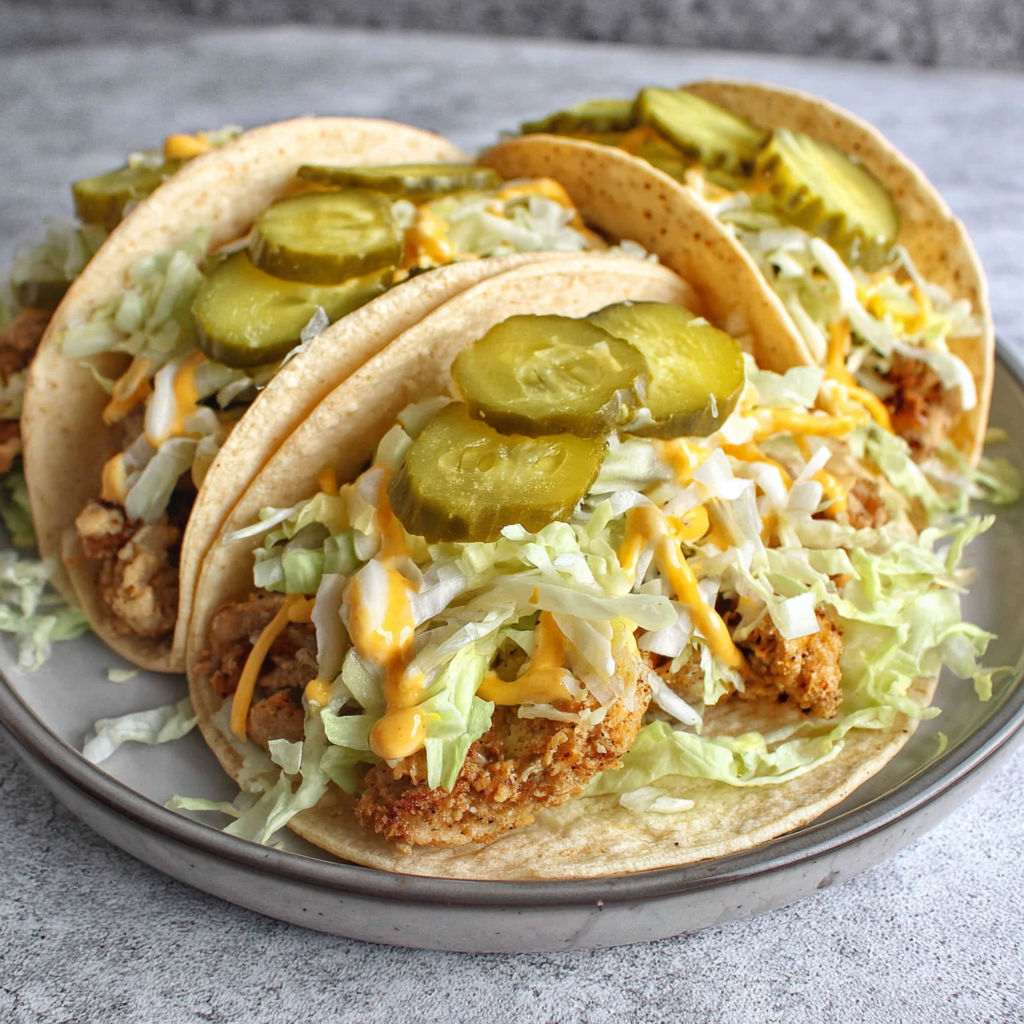 A plate of chicken big mac taco.