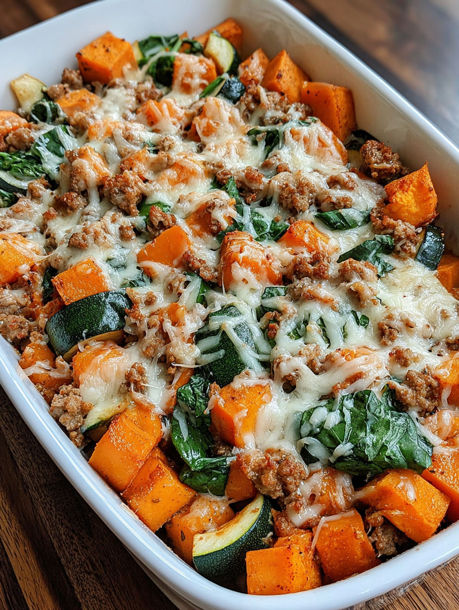 A dish of sweet potato and meat.