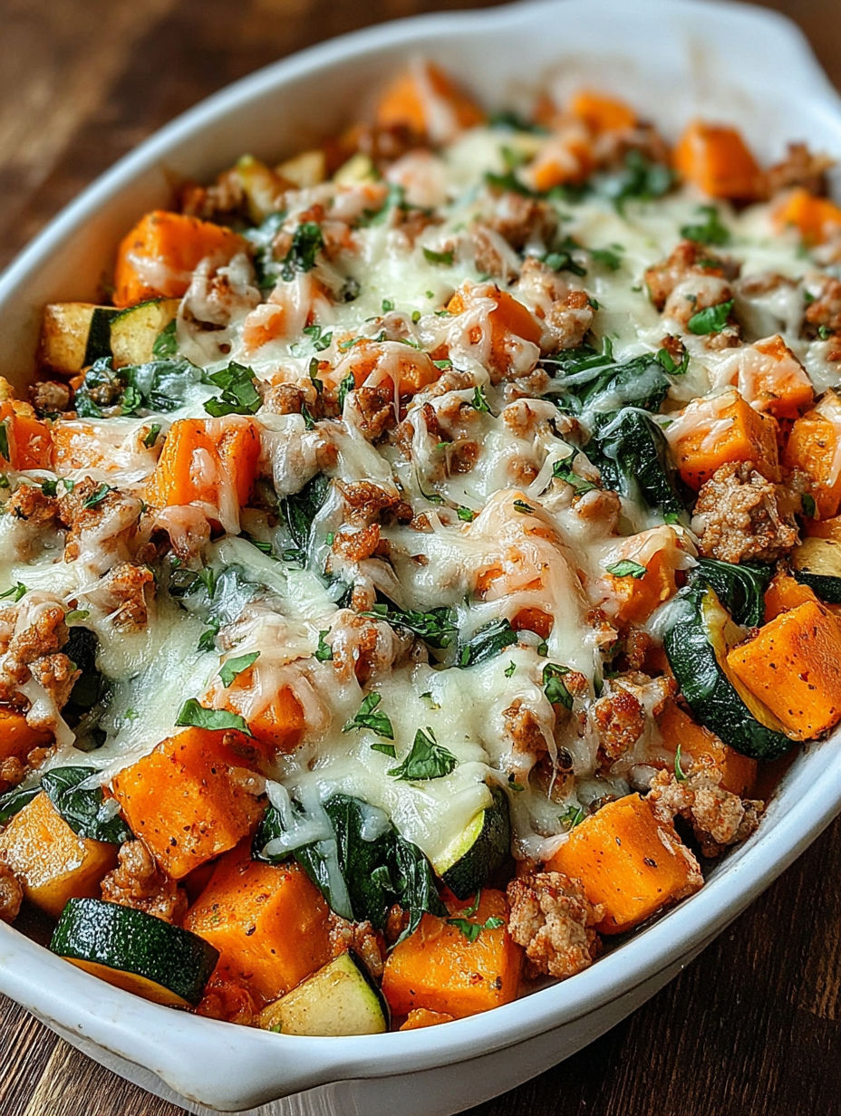 A dish of sweet potato and meat.