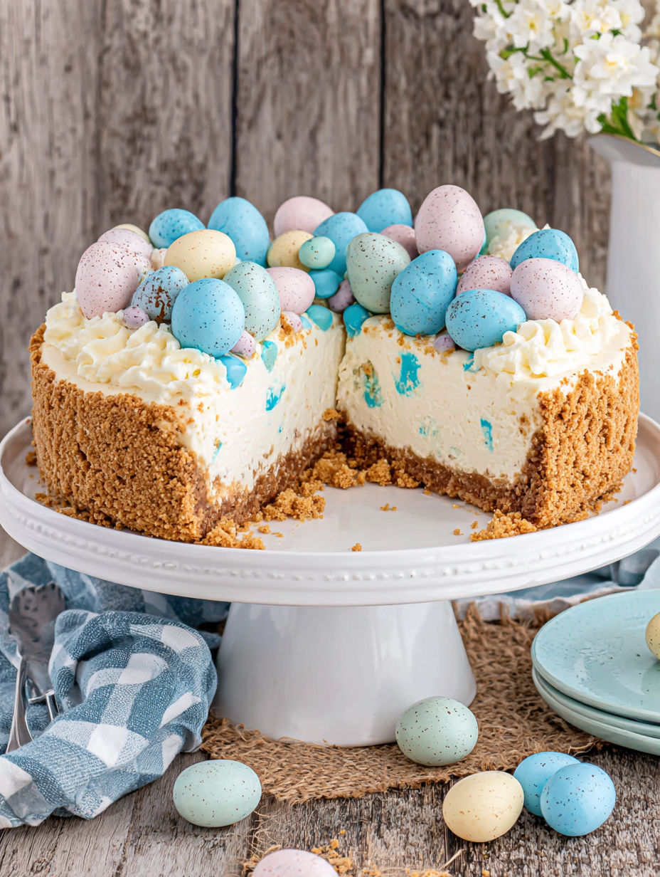 A slice of Easter Egg Cheesecake.