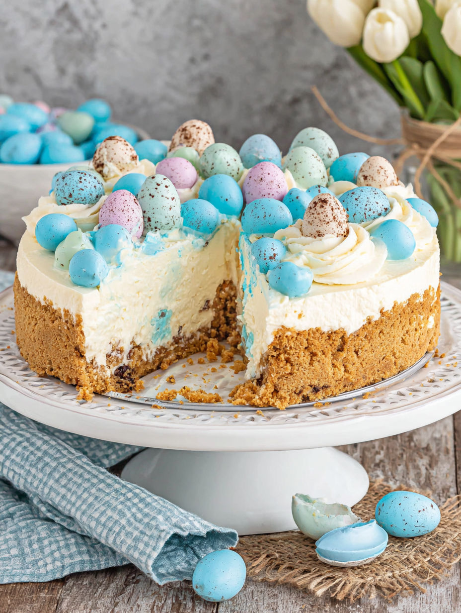 A slice of Easter Egg Cheesecake.