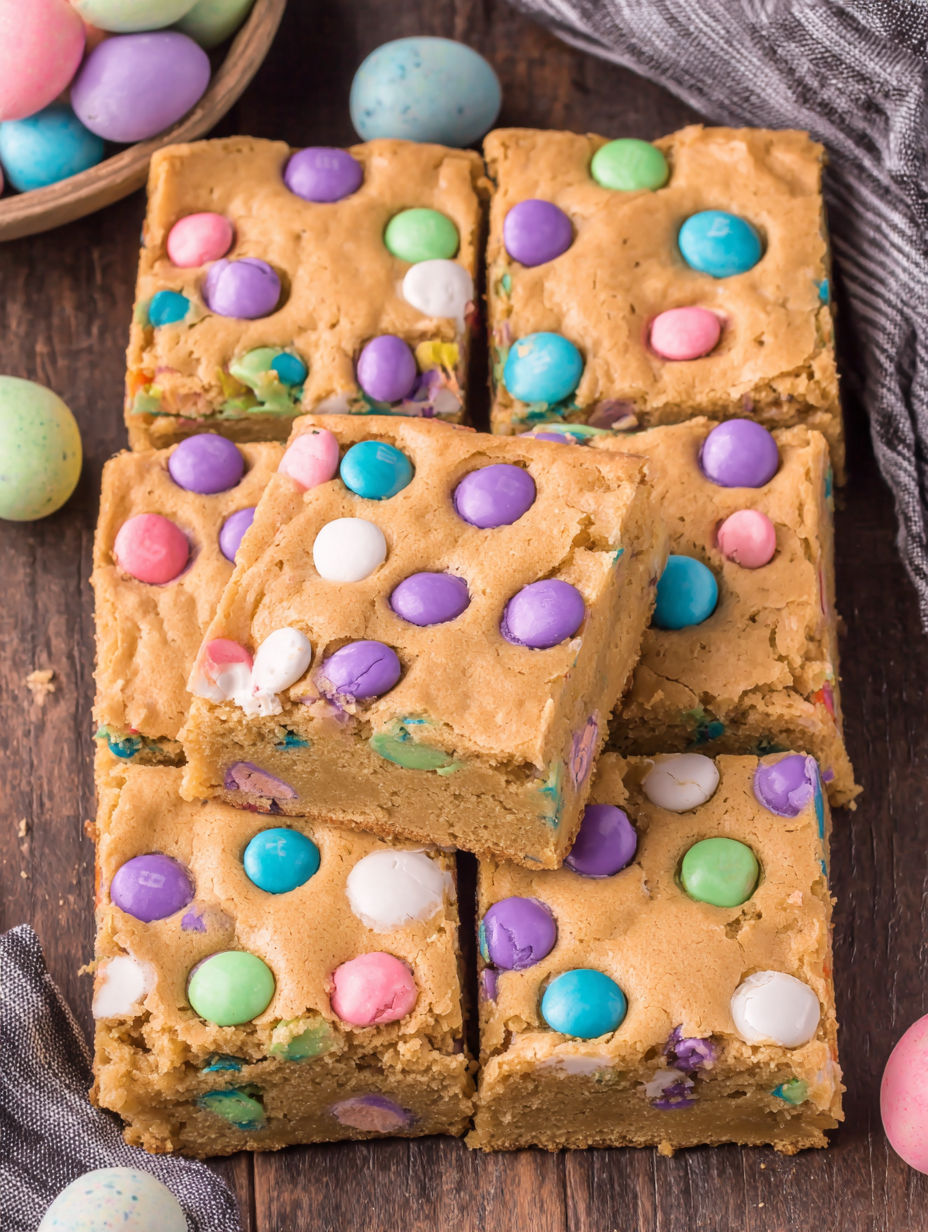 A close up of a piece of Easter blondies.