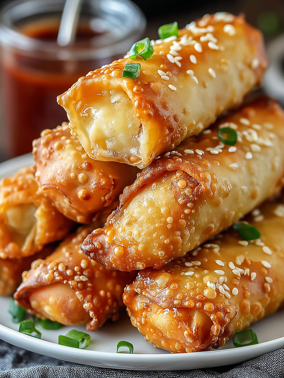 A plate of cream cheese rangoon rolls.