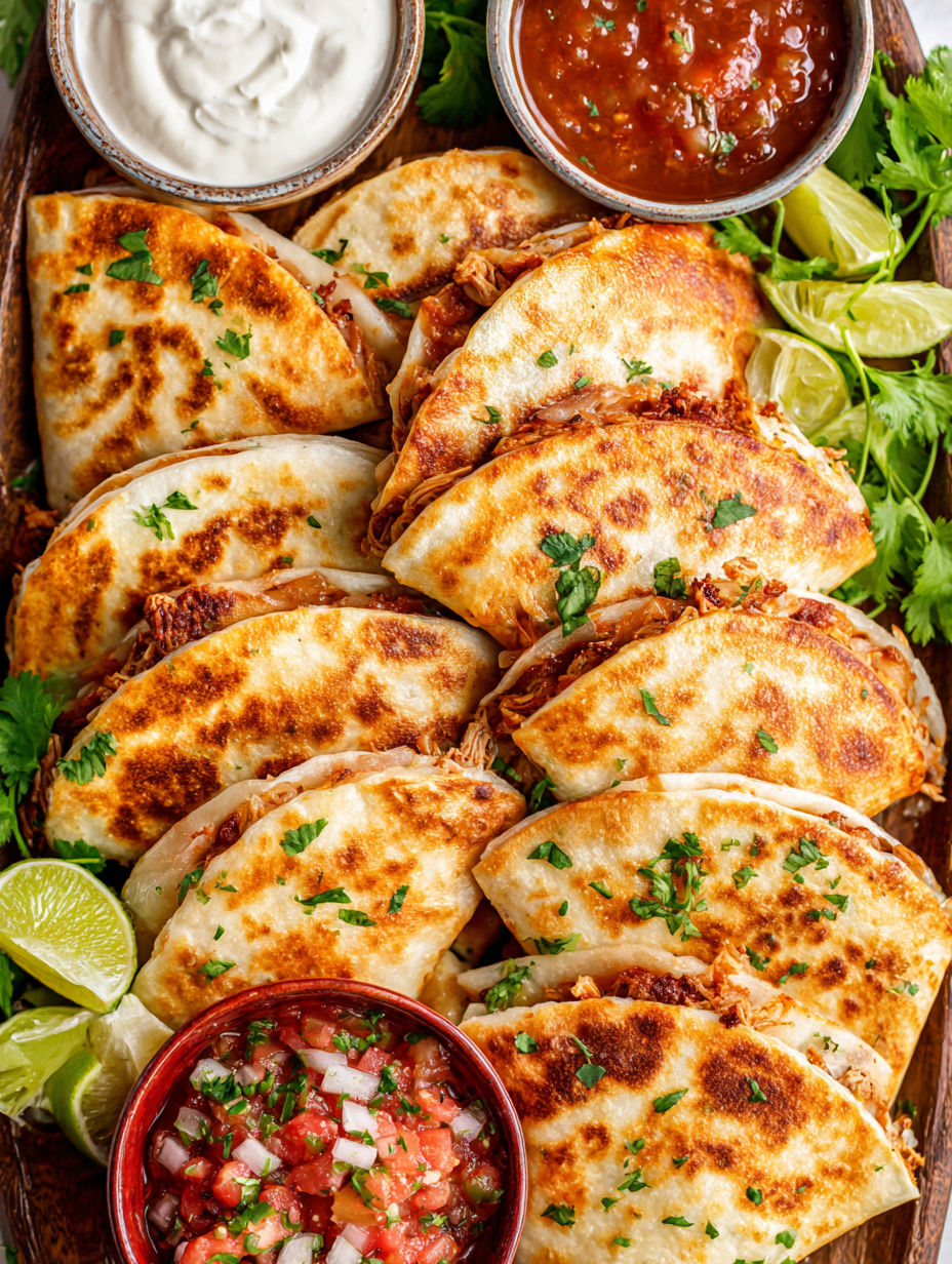 A plate of food with a bowl of salsa and a bowl of sour cream.