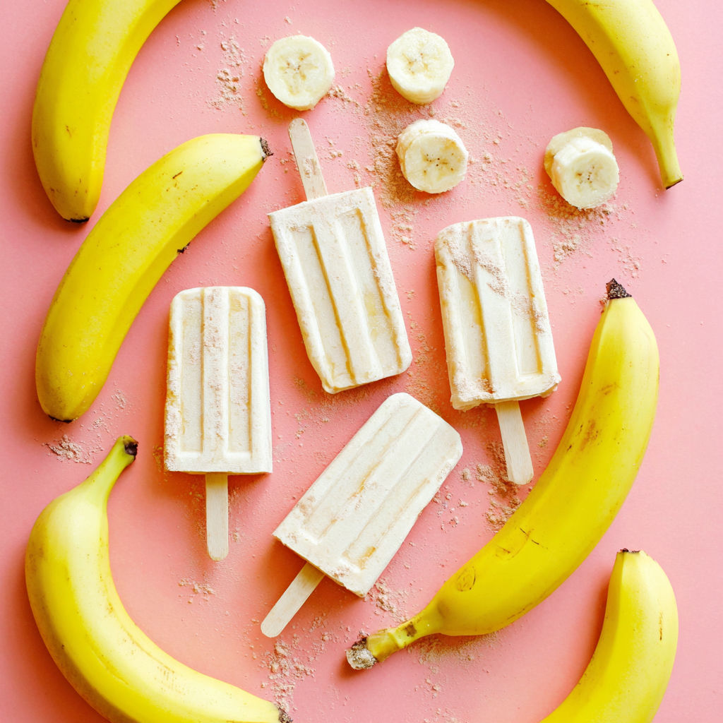 Banana popsicles made with bananas, sugar and vanilla.