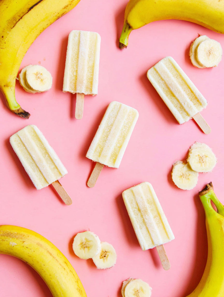 Bananas and ice cream on a pink background.