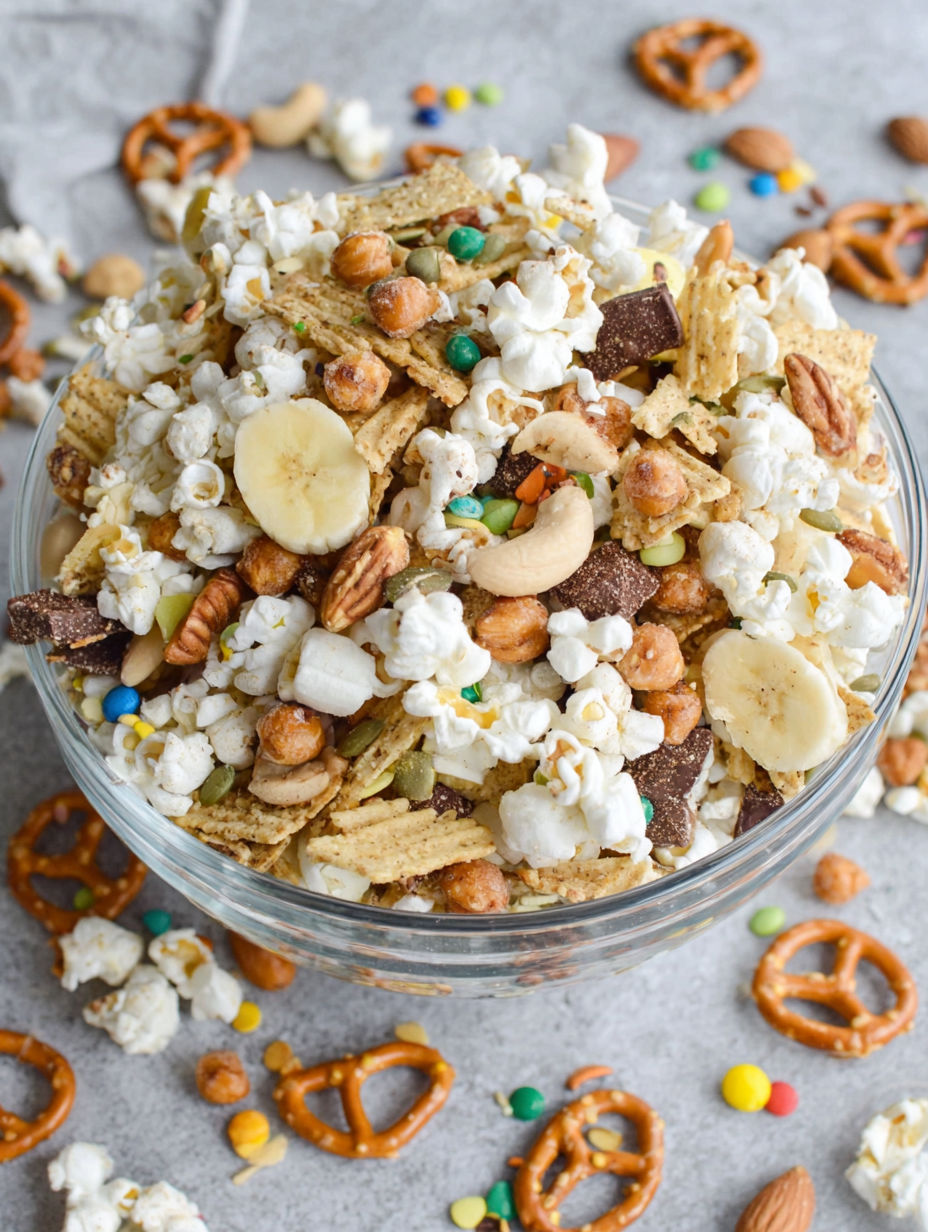 A bowl of popcorn with various toppings.
