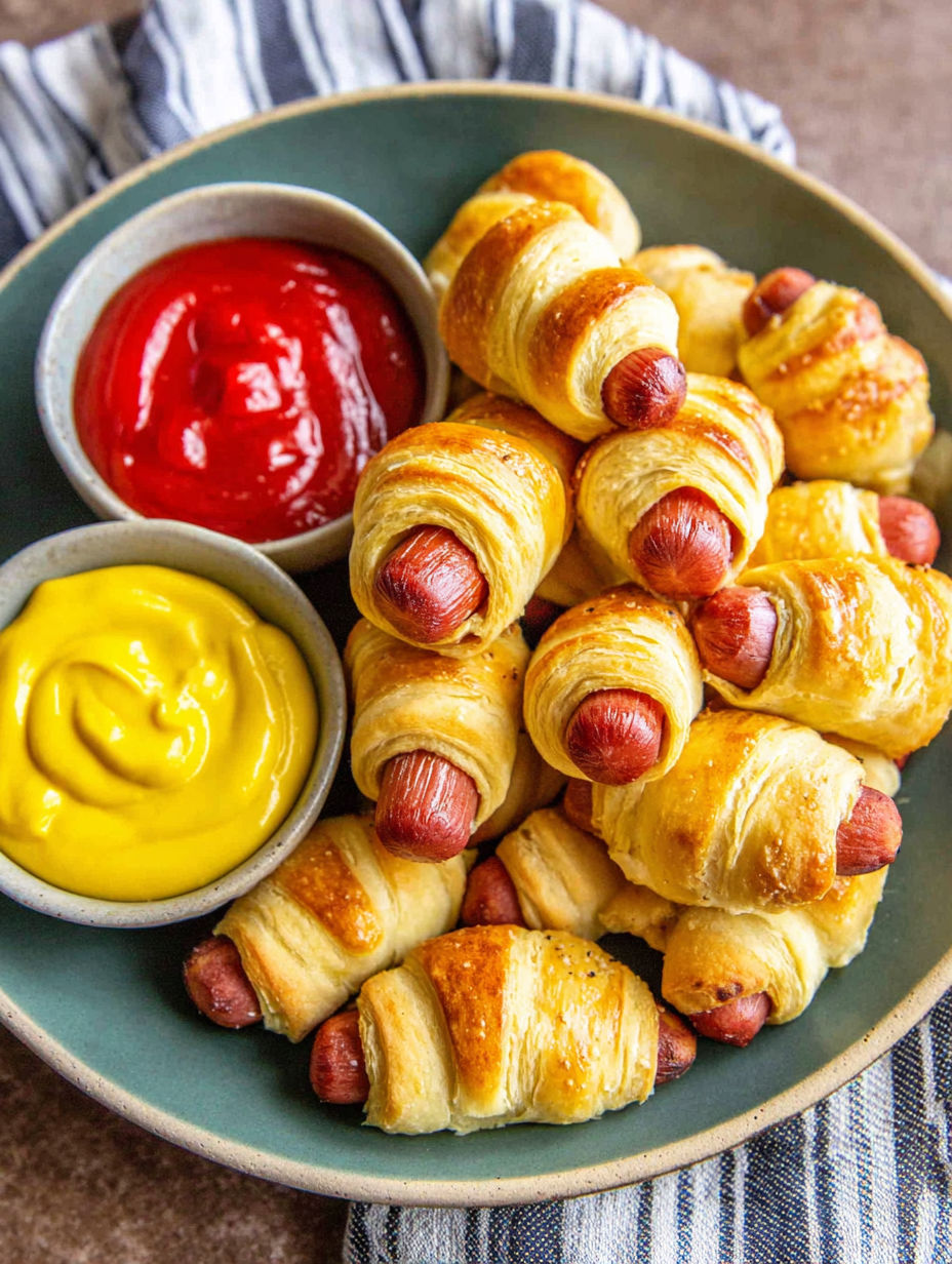 A plate of pigs in a blanket with ketchup.