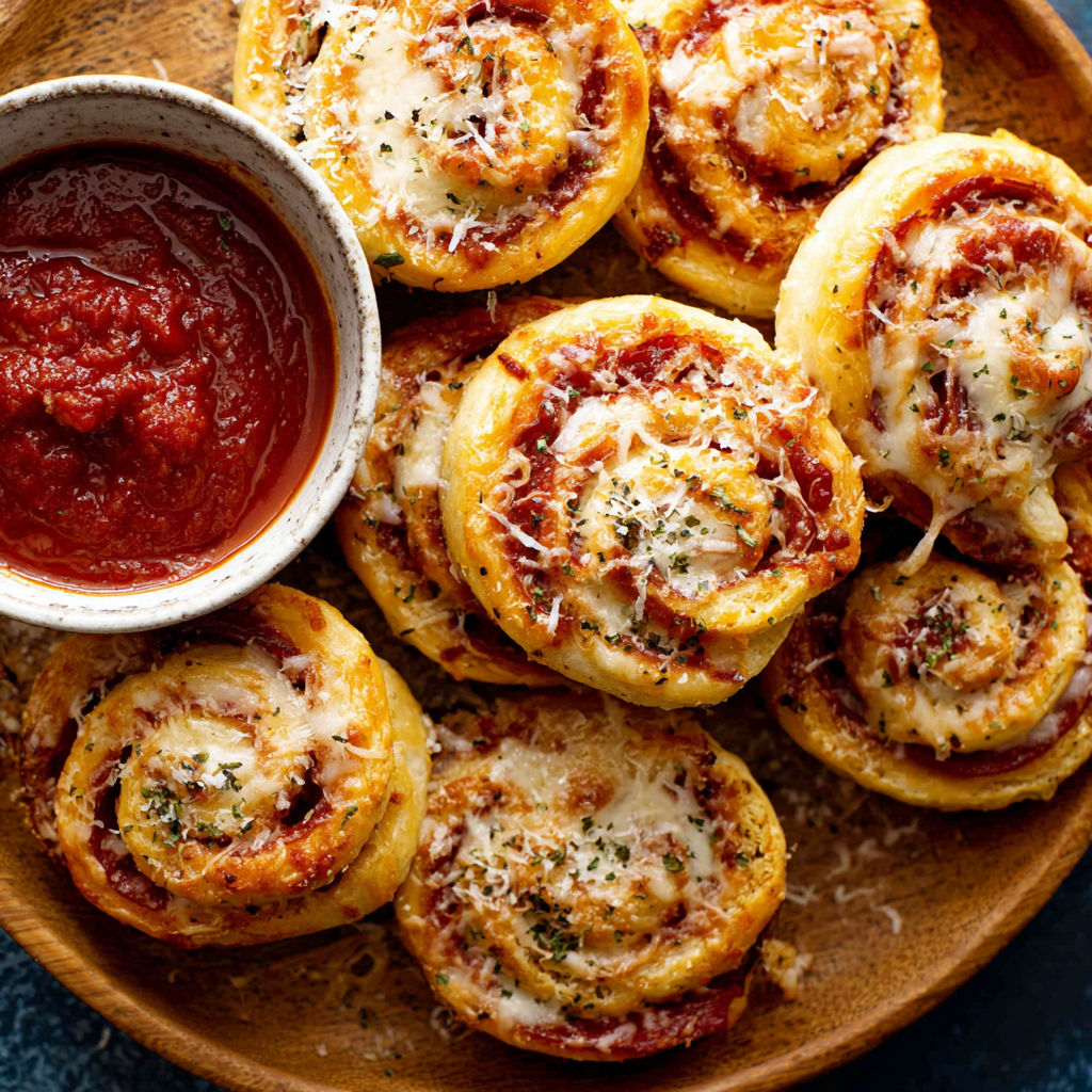 A plate of pizza wheels with sauce.