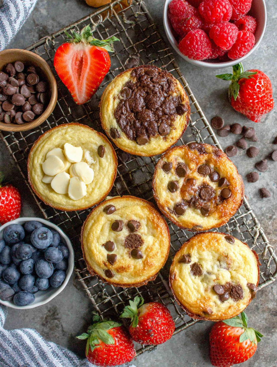 A tray of six different flavored muffins.