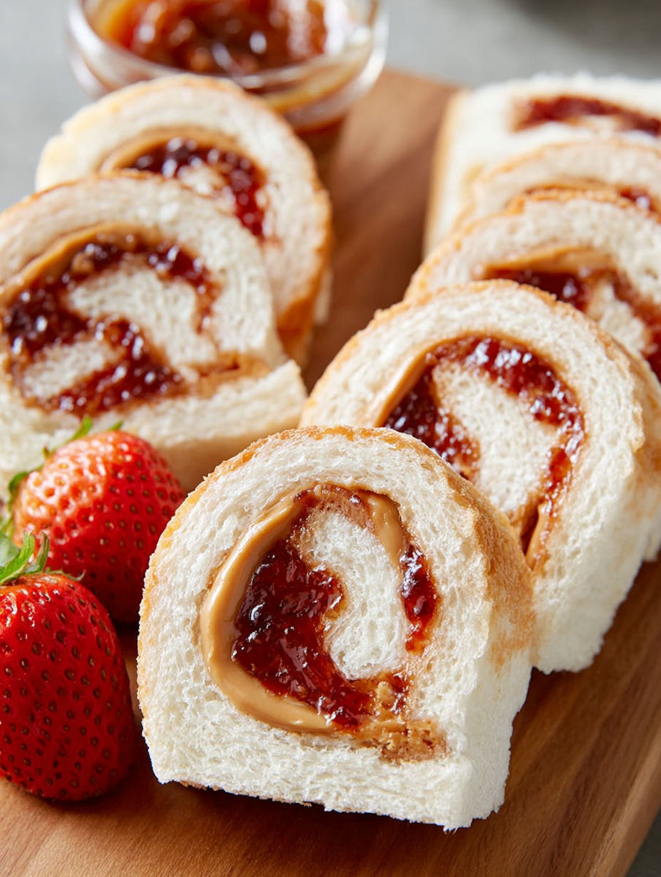 A plate of sushi rolls with peanut butter and jelly.